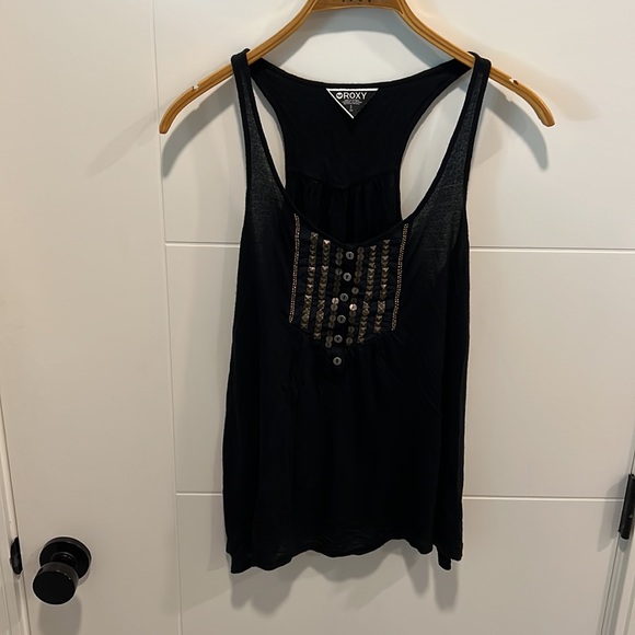 ROXY black beaded tank top size small - Picture 2 of 9